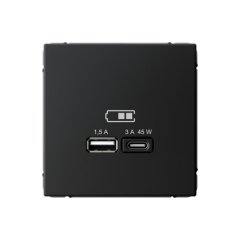 ARTGALLERY USB РОЗЕТКА A + тип-C 45Вт высокоскор.заряд. QC, PD, механизм, КАРБОН GA Systeme Electric