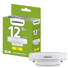 Лампа LED T80 таблетка 12Вт 230В 3000К GX53 GENERICA LL-T80-12-230-30-GX53-G
