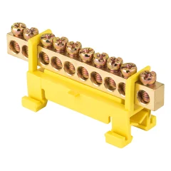 Шина "0" PE (6х9мм) 10 отверстий латунь желтый изолятор тип "Стойка" на DIN-рейку PROxima sn0-63 EKF