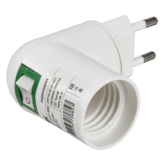 Переходник вилка 220В-патрон Е27 пластик белый IEK EPP16-02-01-K01