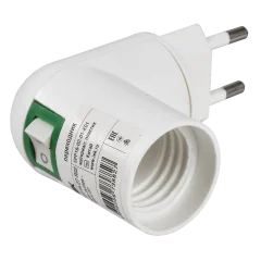 Переходник вилка 220В-патрон Е27 пластик белый IEK EPP16-02-01-K01