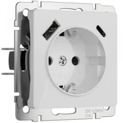 Розетка с заземлением, шторками и USB тип A+C (белый акрил) W1171741 Werkel a064014