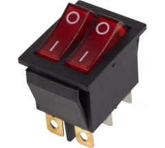 Выключатель клавишный 250V 15А (6с) ON-OFF красный с подсветкой двойной REXANT (10/10/1000) 3 Rexant