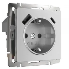Розетка с заземлением, шторками и USB тип A+C (серебряный матовый) W1171765 Werkel a063618