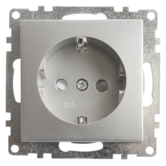 Розетка электрическая 1-местная с/з (механизм), 250В, 16А, серия Катрин, GLS16-7110-03, серебро STEK