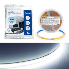 Светодиодная COB лента LS530, 512SMD(2110)/м 12Вт/м 24V 5000*10*1.8мм 6500К IP20 Feron 48968