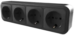 Розетка 4-местная с заземляющим контактом, 250В, 16А, IP20, PST16-61-20 (RA 16-466-Ч), черный STEKKE