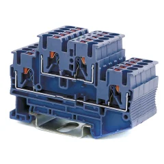 Клемма двухуровневая, зажим push-in, 4 точки подключения, 2.5 кв.мм, синяя DKC VPRTT-2.5-BU