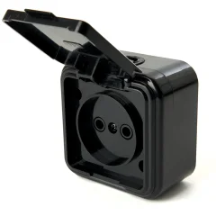 Розетка 1-местная без заземляющего контакта, 250В, 16А, IP44, PST16-20-44 (RA 16-201-Ч), черный STEK