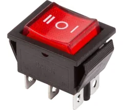 Выключатель клавишный 250V 15А (6с) ON-OFF-ON красный с подсветкой и нейтралью (10/10/500) 36 Rexant