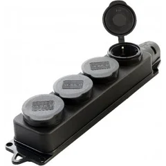 Розетка переносная 4-местная c/з, каучук, RST16-24-44, черный STEKKER 39019