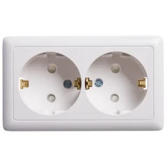 ХИТ О/У РОЗЕТКА двойная с заземлением со шторками, 16А, БЕЛЫЙ. Россия Systeme Electric RA16-239-B