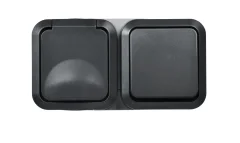 TORS Блок розетка + выключатель горизонтальный 16А IP55 TS142 графит IEK TS-G10-6-55-V-K53