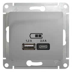Glossa Алюминий Розетка USB A+С, 5В/2,4А, 2х5В/1,2А Systeme Electric GSL000339