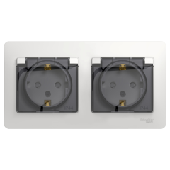 GLOSSA РОЗЕТКА двойная с заземлением, со шторками, в сборе, IP44, БЕЛЫЙ Systeme Electric GSL000147