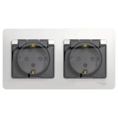 GLOSSA РОЗЕТКА двойная с заземлением, со шторками, в сборе, IP44, БЕЛЫЙ Systeme Electric GSL000147
