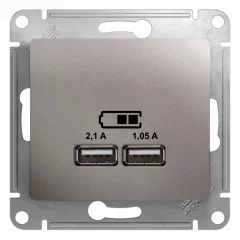 Glossa Платина Розетка USB 5В/2,1А, 2х5В/1,05А Systeme Electric GSL001233