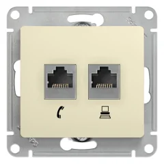 GLOSSA РОЗЕТКА двойная RJ11+RJ45, кат.5Е, механизм, БЕЖЕВЫЙ Systeme Electric GSL000285