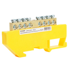 Шина"PE" на изоляторе 6*9 на DIN-рейку 8 выводов, желтый, LD555-69-8 STEKKER 49546