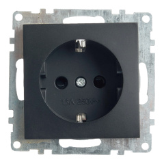 Розетка 1-местная с защитной шторкой с/з (механизм), 250В, 16А, серия Катрин, GLS16-7110-05, черный 