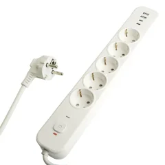 Сетевой фильтр 5-местный с/з 3x1мм2, 3 м, 250В, 16А, 2 USB-A+2 Type-C 3, серия Nova, белый 5 STEKKER