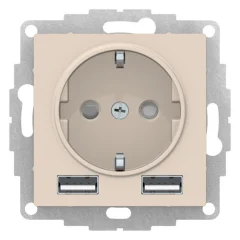 ATLASDESIGN РОЗЕТКА 16А c 2 USB A+A, 5В/2,4А, 2х5В/1,2А, механизм, БЕЖЕВЫЙ ATN00023 Systeme Electric