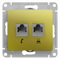 GLOSSA Розетка двойная RJ11+RJ45 категория 5E механизм фисташковый Systeme Electric GSL001085