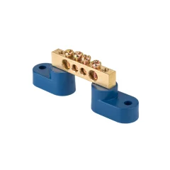 Шина "0" N (8х12мм) 4 отверстия латунь 2 синих угловых изолятора PROxima EKF sn0-125-04-2