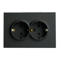 Розетка СП 2-м с з/к с шторк. (черный уголь) soft touch Эмили RST16-5114-05 STEKKER 49856