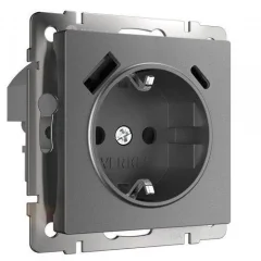 Розетка с заземлением, шторками и USB тип A+C (графит матовый) W1171764 Werkel a063106