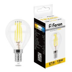 Лампа светодиодная, (15W) 230V E14 2700K прозрачная, LB-515 Feron 38249