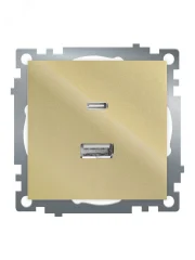 Розетка 2-местная USB+TypeC (механизм) 250В 3А max 20W серия Катрин золото GLS10-7116-08 500 STEKKER