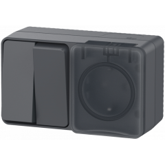 AtlasDesign PROFI IP54 О/У БЛОК: РОЗ. з/к со шт. 16А, ВЫКЛ.2-клав.10А, АНТРАЦИТ ATN Systeme Electric