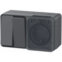 AtlasDesign PROFI IP54 О/У БЛОК: РОЗ. з/к со шт. 16А, ВЫКЛ.2-клав.10А, АНТРАЦИТ ATN Systeme Electric