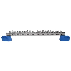 Шина "0" N (8х12мм) 20 отверстий латунь 2 синих угловых изолятора PROxima EKF sn0-125-20-2