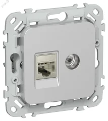 FLITE Розетка 2-местная RJ45/TV категория 6 STP РКТВ6-2-1-ФлА алюминий IEK FI-AK21-2-K47