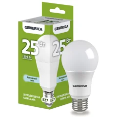 Лампа LED A65 груша 25Вт 230В 6500К E27 GENERICA LL-A65-25-230-65-E27-G