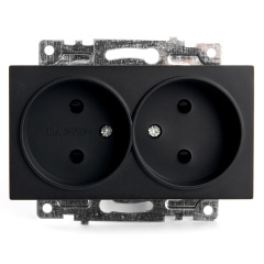 Розетка 2-местная с защитной шторкой (механизм) б/з, 250В, 10А, серия Катрин, GLS10-7113-05, черный 