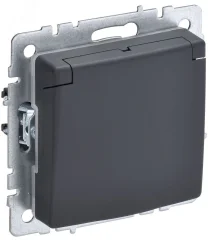 BRITE Розетка с заземлением с защитными шторками и крышкой 16А IP20 РСбш10-3-БрГ графит BR-R16-1 IEK