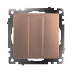 Выключатель 3-клавишный (механизм), 250В, 10А, серия Катрин, шампань, GLS10-7108-02 STEKKER 49174