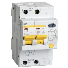 Диф. автомат АД12 2Р 40А 30мА IEK MAD10-2-040-C-030