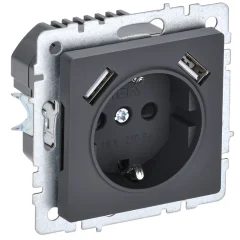 BRITE Роз. с з/к/ш 16А с USB A+A 2,1А РЮш10-1-БрГ граф. IEK BR-R14-16-U21-D21-K53