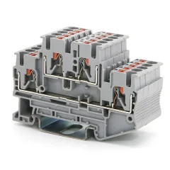 Клемма двухуровневая, зажим push-in, 4 точки подключения, 2.5 кв.мм, серая DKC VPRTT-2.5-GY