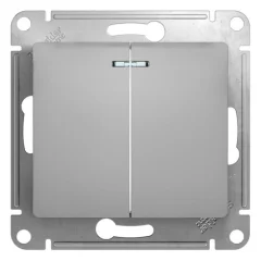 SE Glossa Алюминий Выключатель 2-клавишный с подсветкой, сх.5а, 10АХ Systeme Electric GSL000353