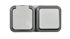 TORS Блок розетка + выключатель горизонтальный 16А IP55 TS242 серо-белый IEK TS-G10-6-55-V-K41