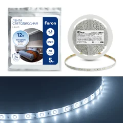 Лента светодиодная, 60SMD(2835)/m 4.8W/m 12V 5m 6500К , LS603 FERON Feron 27603