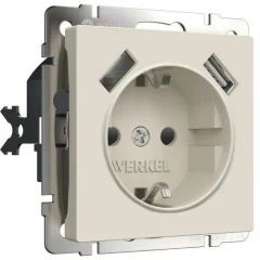 Розетка с заземлением, шторками и USBх2 (айвори матовый) W1171562 Werkel a062426