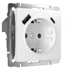 Розетка с заземлением, шторками и USB тип A+C (белый) W1171701 Werkel a056272