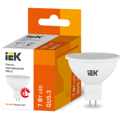Лампа LED MR16 софит 7Вт 230В 3000К GU5.3 IEK LLE-MR16-7-230-30-GU5