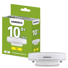 Лампа LED T80 таблетка 10Вт 230В 3000К GX53 GENERICA LL-T80-10-230-30-GX53-G
